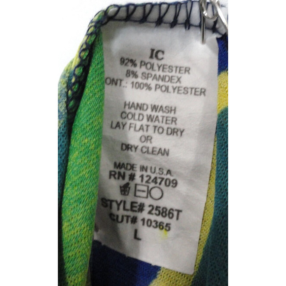 IC By Connie K Hi Lo Semi Sheer Yellow Blue Orange Resort Top Women's Size Large - Picture 8 of 8